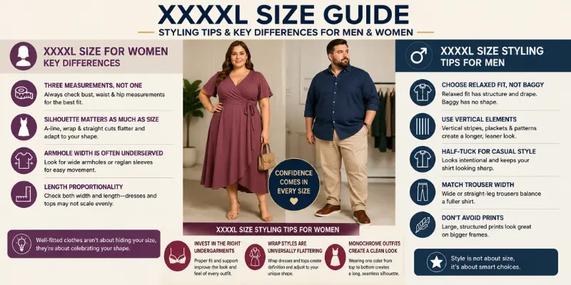 xxxxl size styling + fit guidance for men and women.
